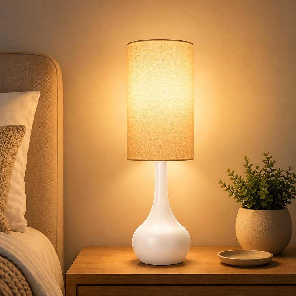 Touch Bedside Lamp for Nightstand,3-Way Dimmable,Space Saving & No Assembly Required, Upgraded Small Droplet White Table Lamp for Bedroom, Living Room (LED Bulb Included)