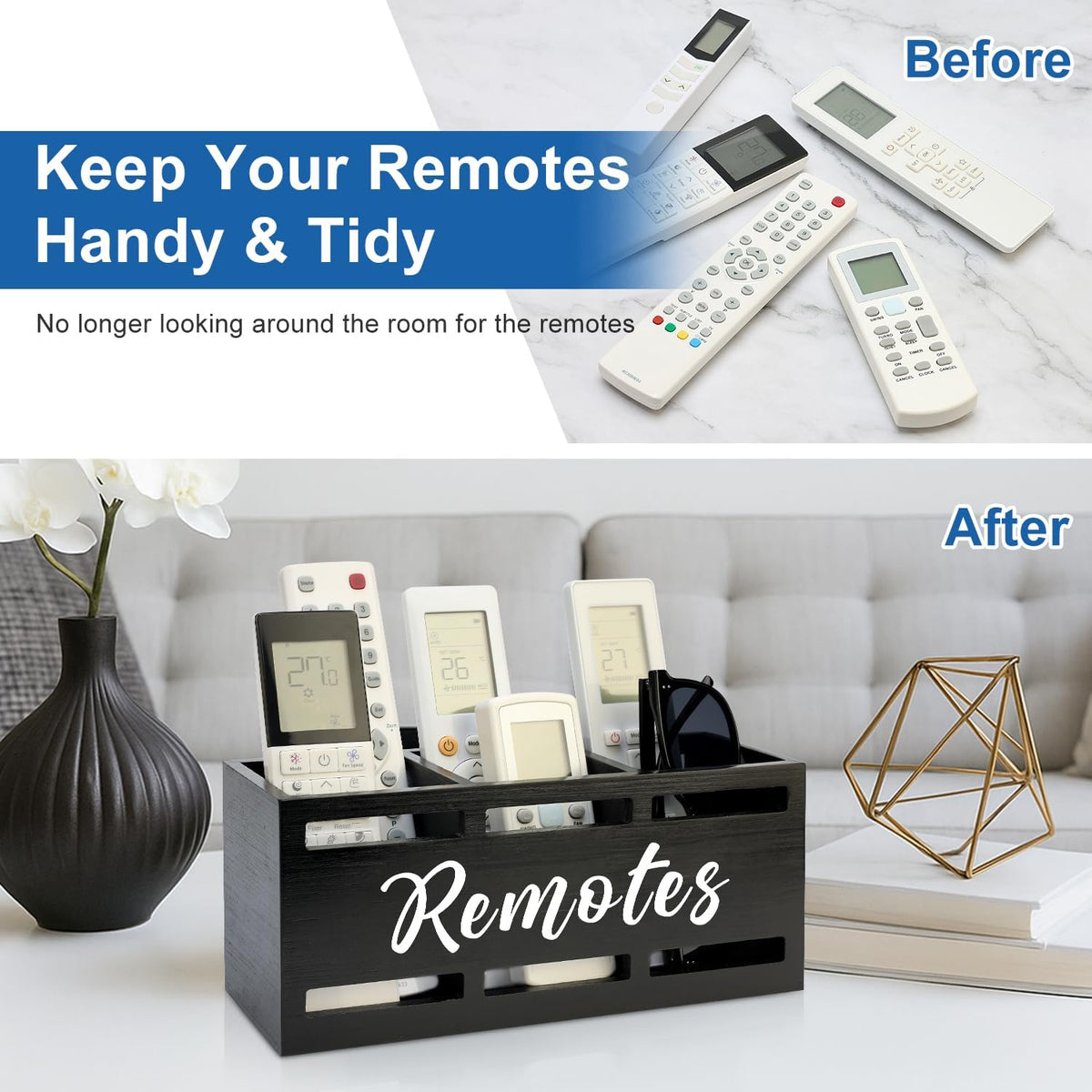 Wood Black TV Remote Organizer Wall Mount Remote Control Holders for Table