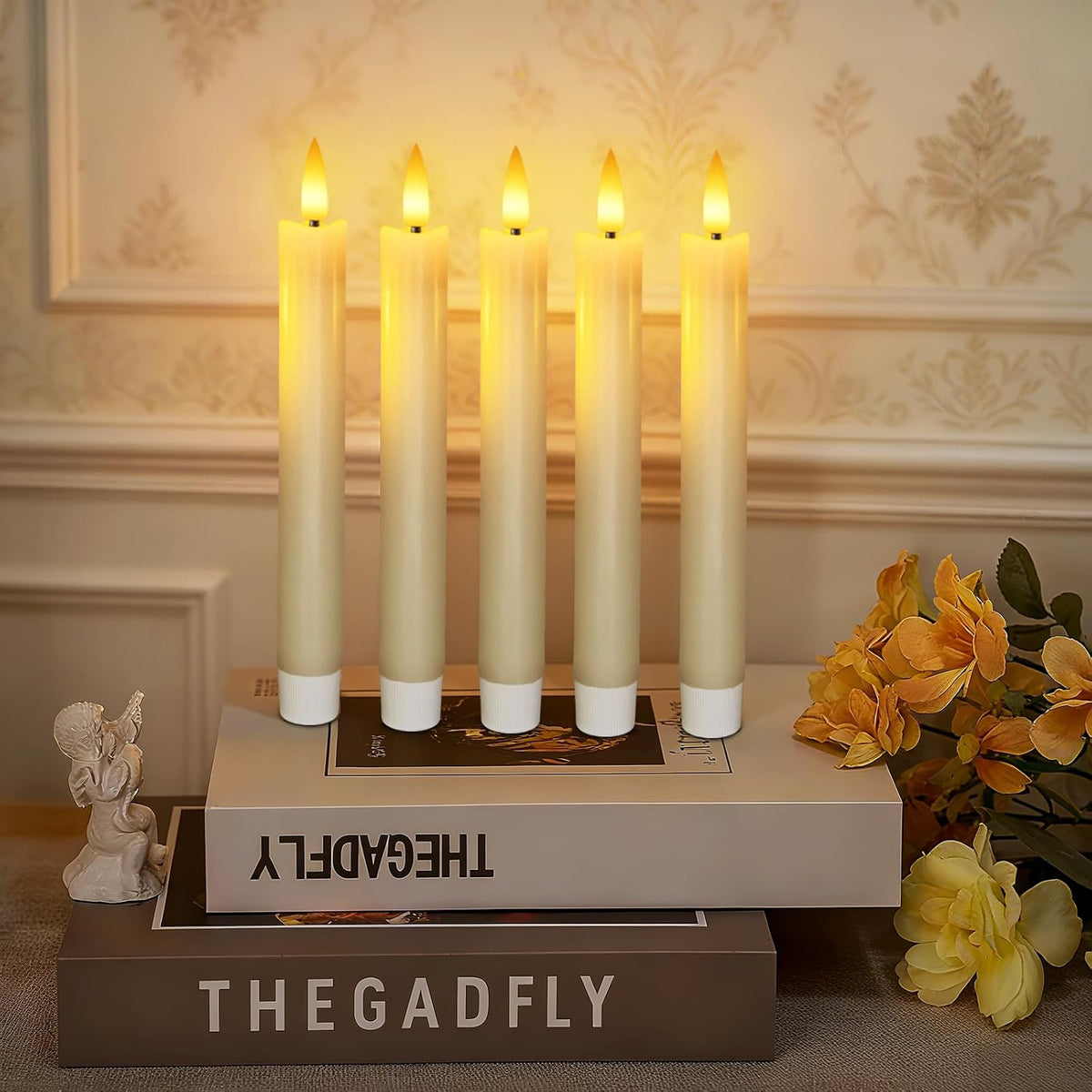7 Inches Flameless Taper Candles with Remote Timer, Real Wax Ivory Short Led Candlesticks, 3D Wick Light Battery Operated Candlesticks for Christmas Home Wedding Table Decor, 6 Pcs