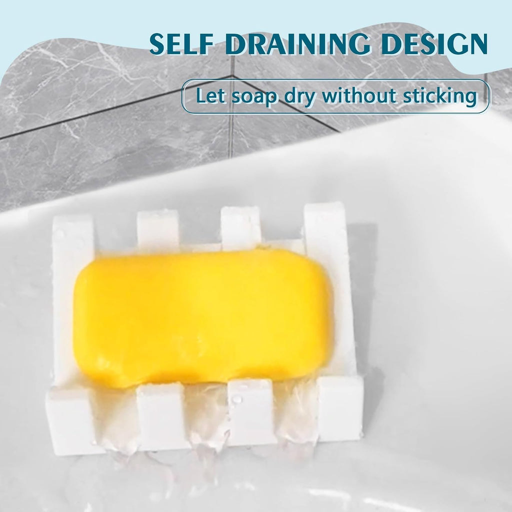 Self Draining Soap Dish Holder,Silicone Soap Dish,for Bathroom,Kitchen, Sponges，Can Extend Soap Life，Keep Soap Bars Dry and Easy Cleaning (White,3-Pack)
