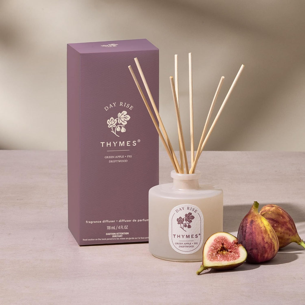 Thymes Petite Oil Reed Diffuser Set – Includes Reeds, Fragrance Oil & Glass Bottle – Luxury Scent Diffusers for Home Decor – Notes of Mediterranean Fig, Green Apple & Driftwood (Day Rise, 4 fl oz)