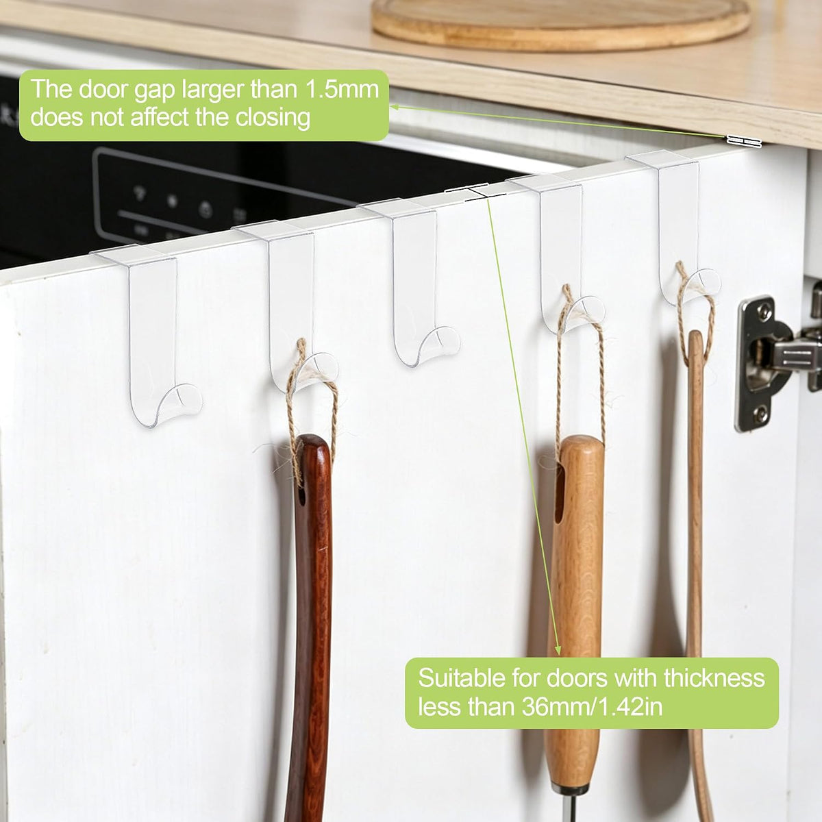 16Pcs Over Cabinet Door Hooks Plastic Over The Door Single Hook Space-Saving Hanger Extender Clips Multi-Purpose Hook for Kitchen Bathroom (Transparent)