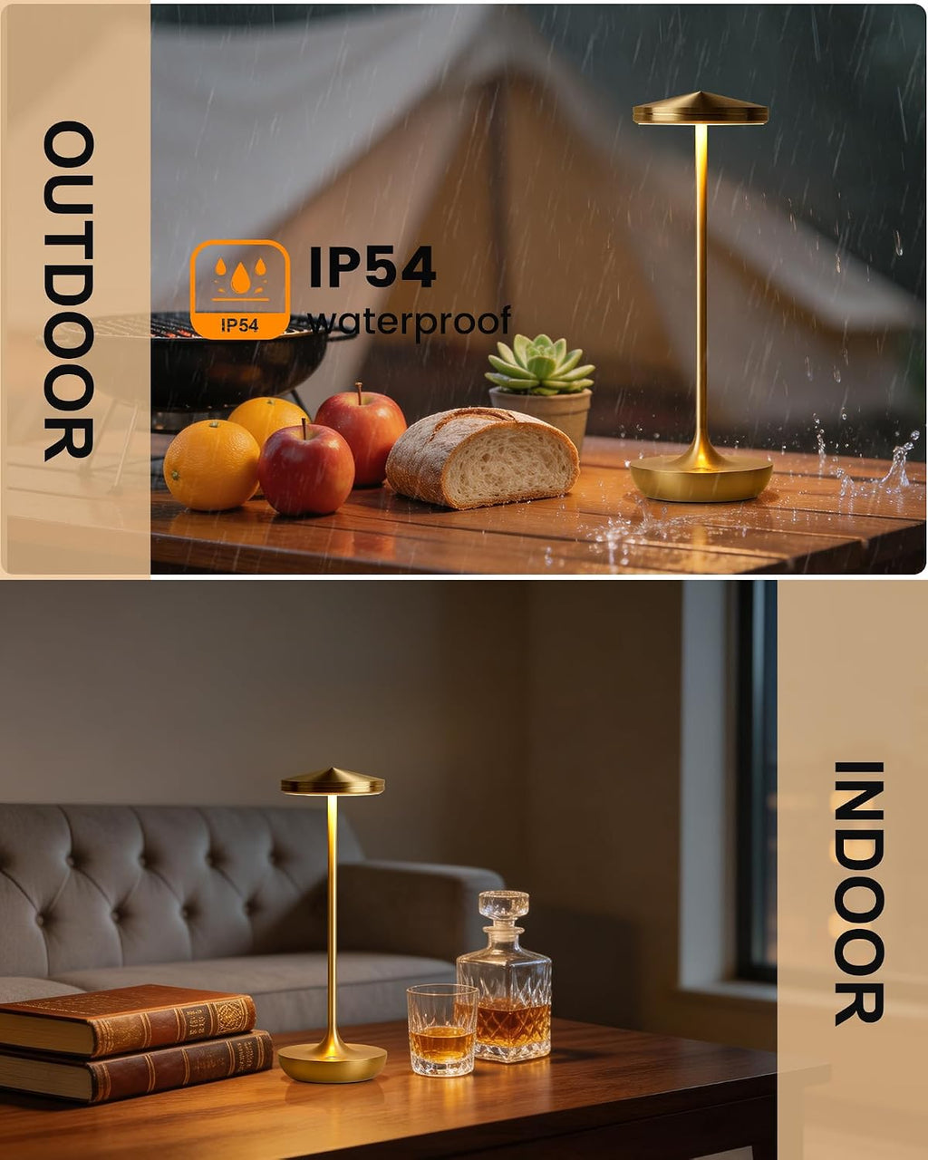 2pack LED Rechargeable Portable Cordless Table Lamp (2pack Gold)