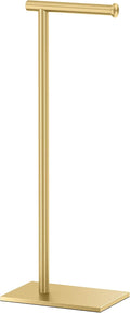 Gatco 1431B Freestanding Toilet Paper Holder Stand, Modern Bathroom Toilet Tissue Holder with Weighted Rectangle Base, Brushed Brass Finish, 22.25 Inch