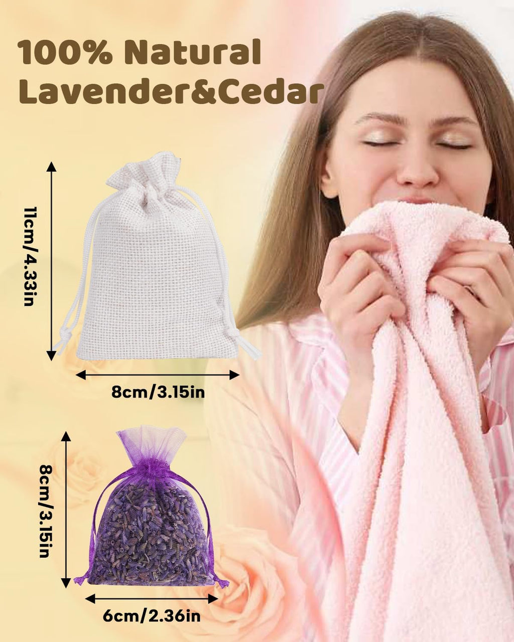 52 Pack Cedar Chips and Natural Dried Lavender Sachets Bags - Stop Clothes Damage, Cedar and Lavendar Home Fragrance for Drawers and Closets