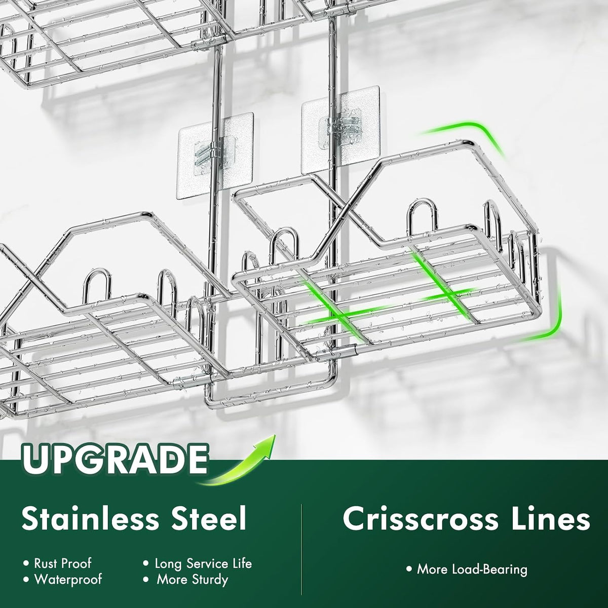 Sewulidon Stainless Steel Shower Caddy Hanging for Handheld Shower Heads,Rustproof Hose Shower Organizer Adjustable Length Shower Rack with 24 Hooks,Razor Holder,Soap Holder
