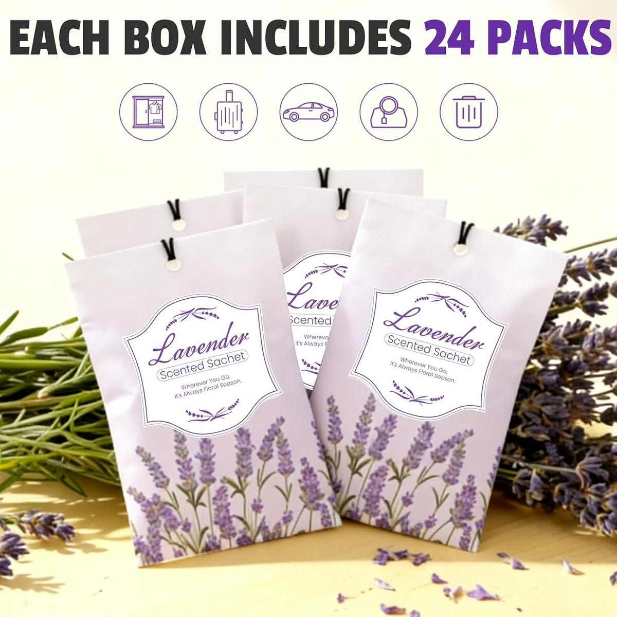 FURWEY 24 Packs Lavender Scented Sachets, Long Lasting Sachet Bag