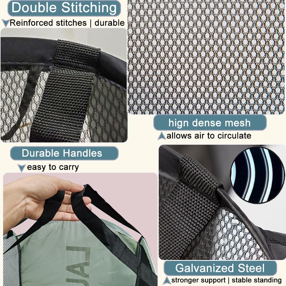 Mesh Laundry Hamper 2Pack Pop Up Hamper with Strong Handles, Collapsible Laundry Basket for Home, Bathroom, Bedroom, Travel Storage Hamper(Grey + Sky Blue)