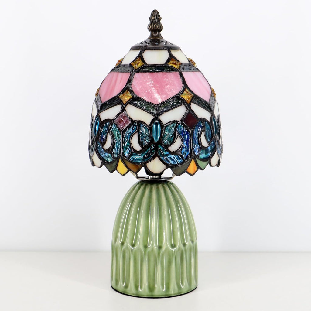 Tiffany Stained Glass Mushroom Table Lamp 12.5 Inch -Pink Jewelry