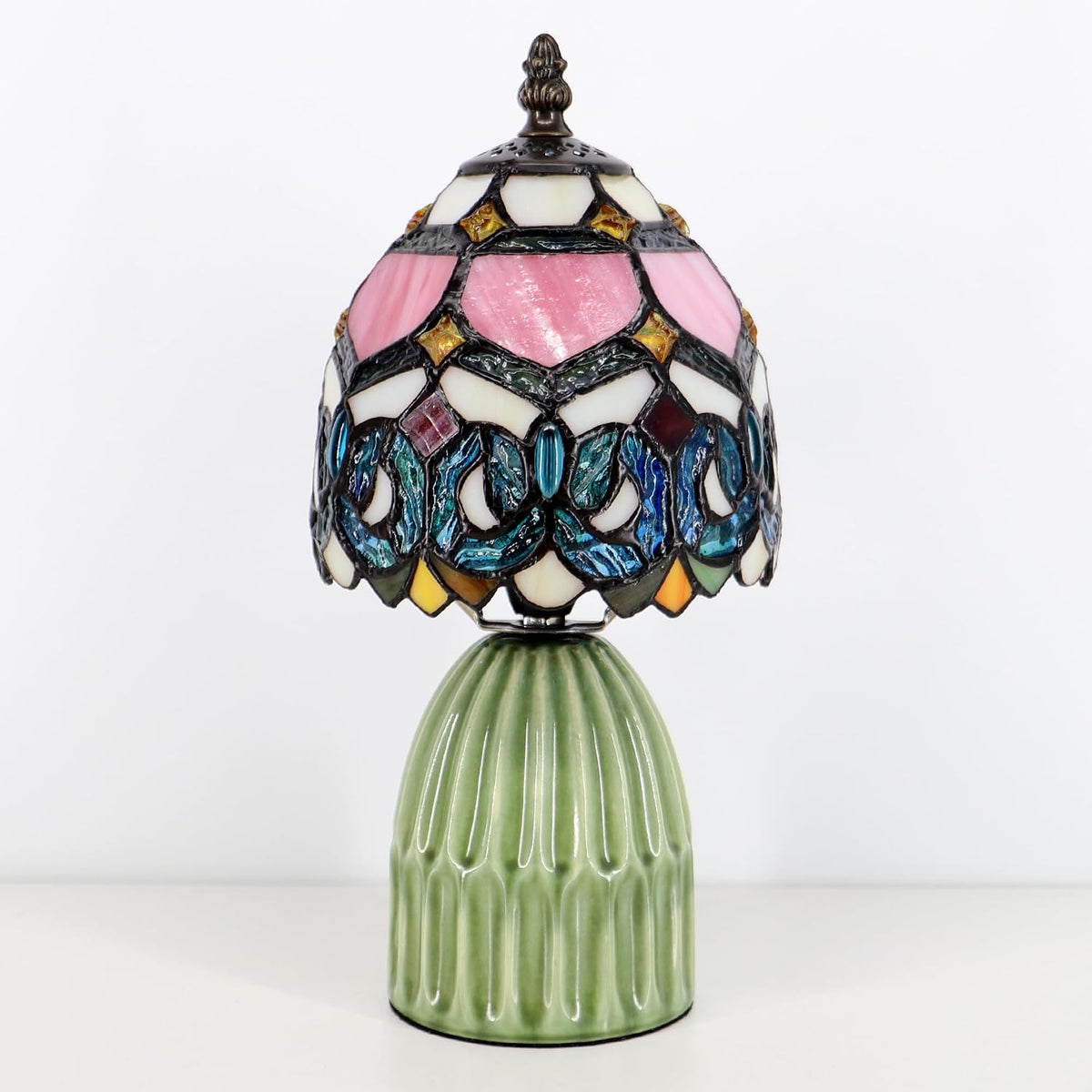 Tiffany Stained Glass Mushroom Table Lamp 12.5 Inch -Pink Jewelry