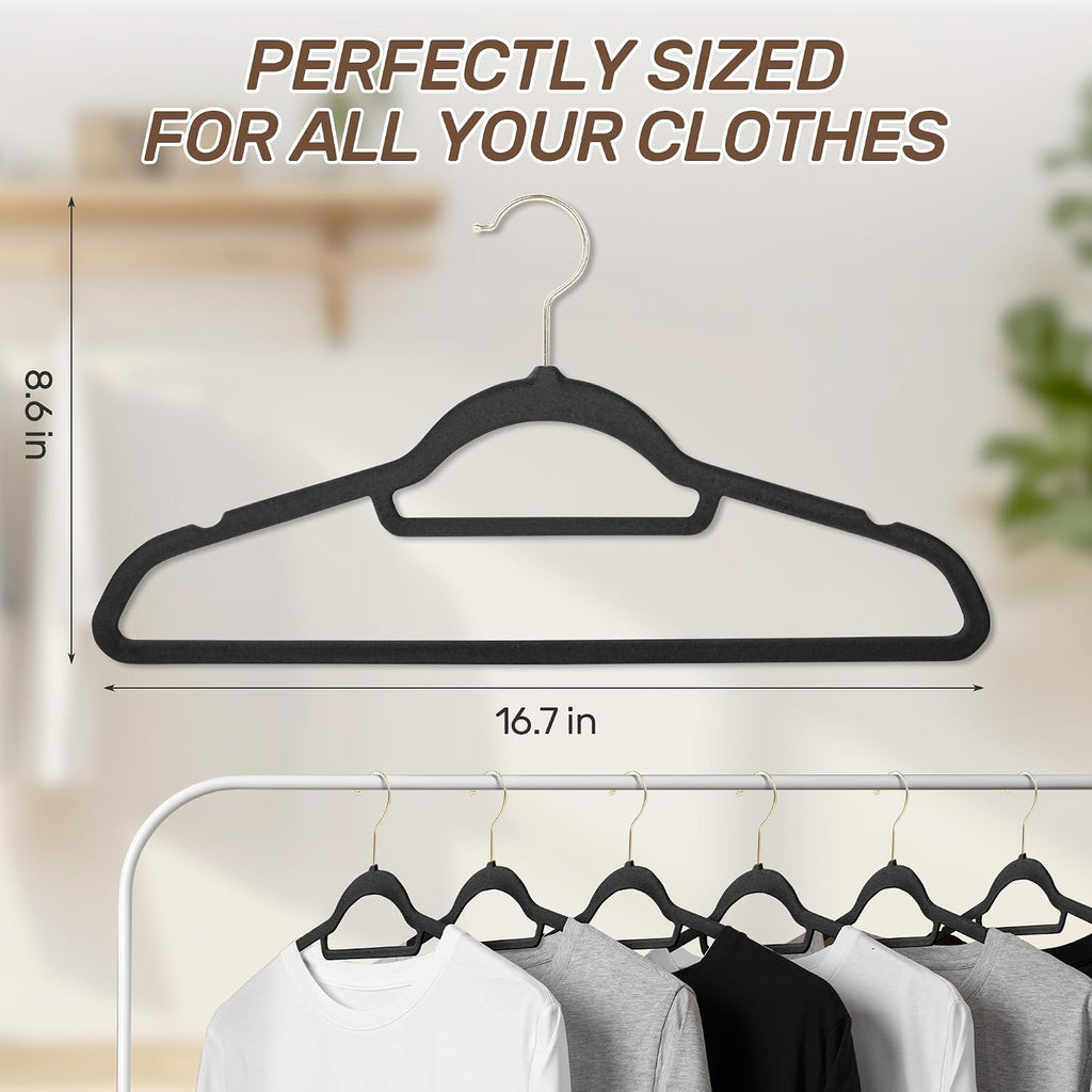 Velvet Hangers 30 Pack with Gold Hooks, Non-Slip Felt Clothes Hangers Black