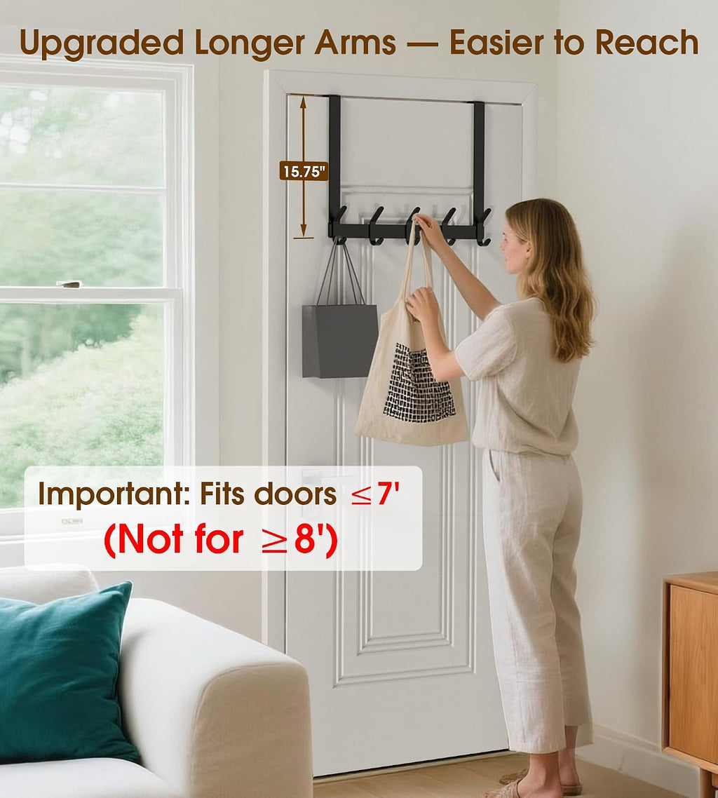 KitchLife Long Over The Door Hooks Hanger with 15.75 inches Extended Arms, Fit 1-3/8" Doors, J40U, Thickened Bathroom Towel Rack Organization, 1 Pack, Matte Black