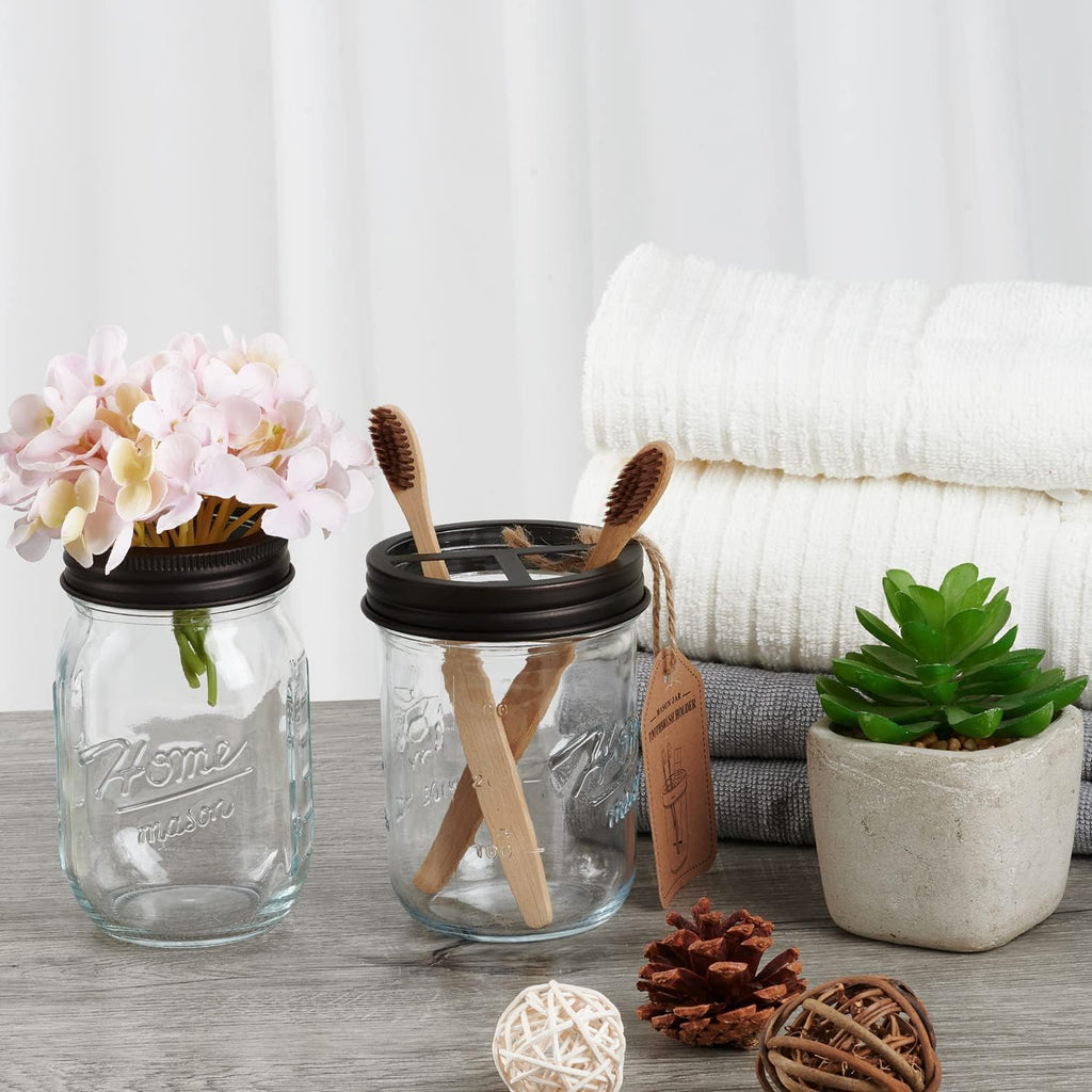 Amolliar Mason Jar Toothbrush Holder, Rustproof Stainless Steel, Bronze