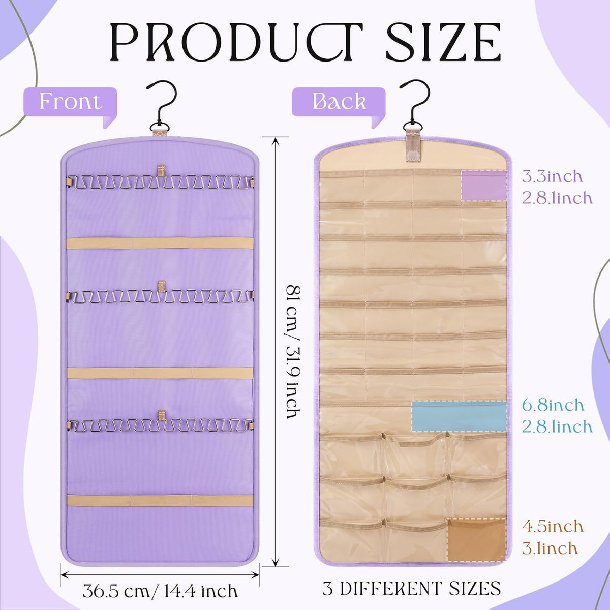 2 Pack Hanging Jewelry Organizer Necklace Hooks, Purple