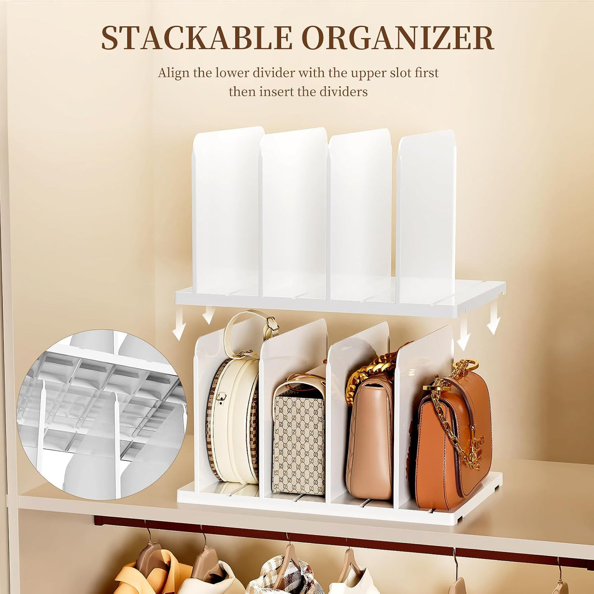 JOYZAN Purse Organizer for Closet Organizer Adjustable Shelf Dividers