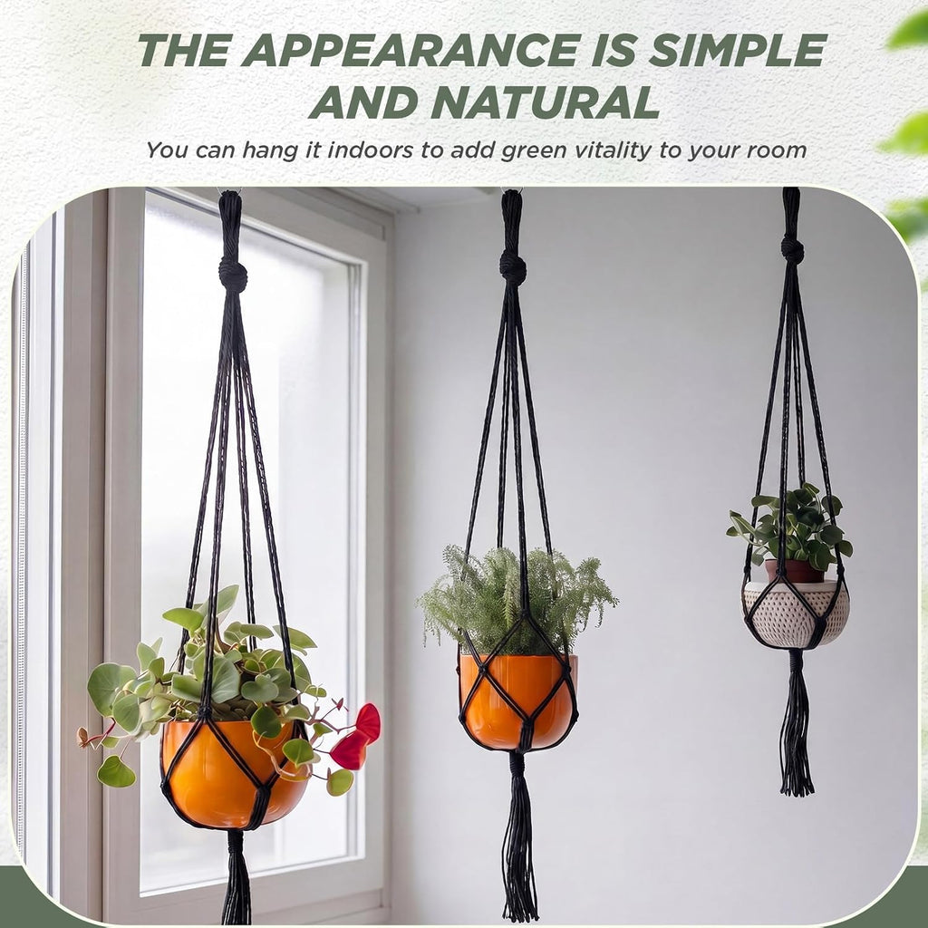 EBOOT 3 Pack 33 41 48 Inch Macrame Plant Hanger, Black, 4 Legs