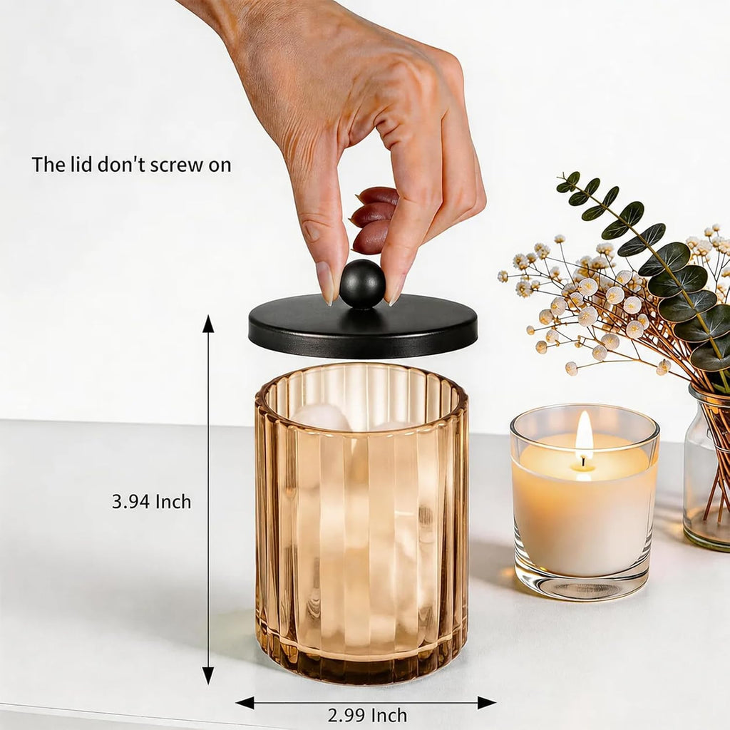 Amolliar Amber Glass Qtip Holder, Apothecary Jar for Bathroom(Black 2 Pack)