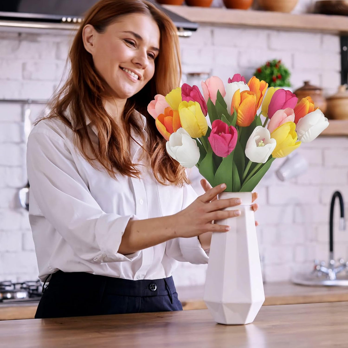 Artificial Tulips - 20 Stems Real Touch Realistic Fake Tulip Flowers, Premium Silk Feel, UV-Resistant, Anti-Fade, Waterproof Lifelike Faux Tulips for Home Decor, Wedding, Party, DIY (Mix)