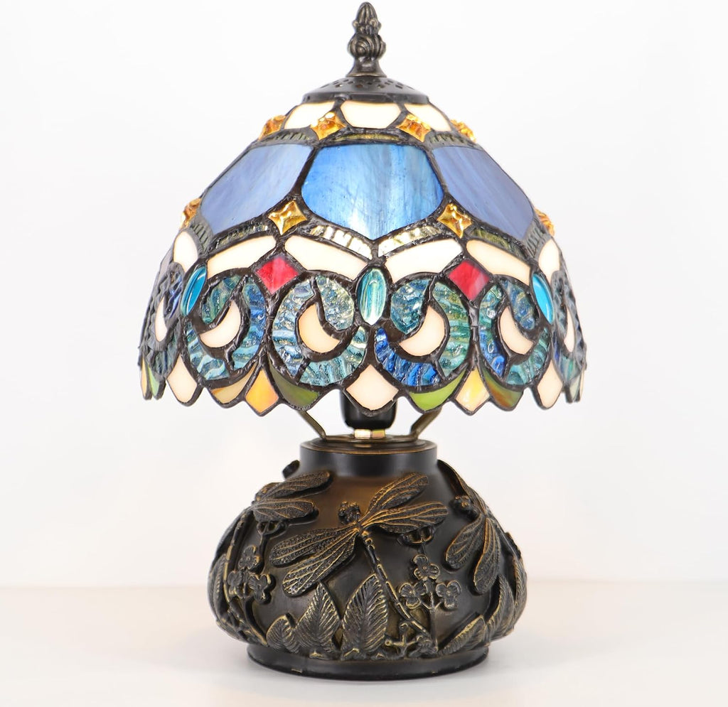 Small Tiffany Mushroom Table Lamp,Mini Memory Sympathy Antique lamp 8X11 Inch (Blue Baroque)