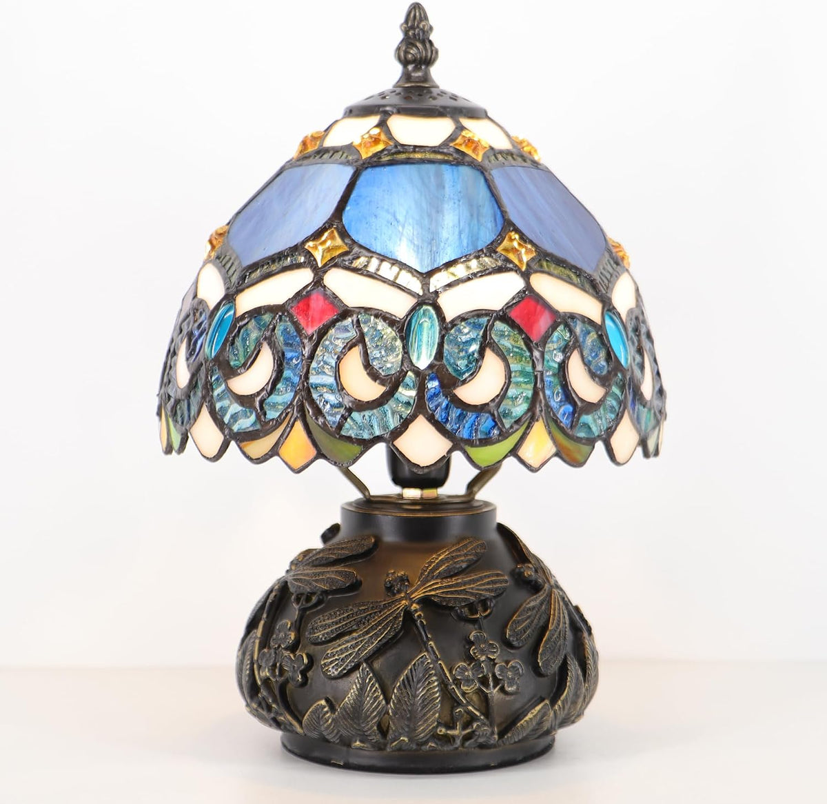 Small Tiffany Mushroom Table Lamp,Mini Memory Sympathy Antique lamp 8X11 Inch (Blue Baroque)