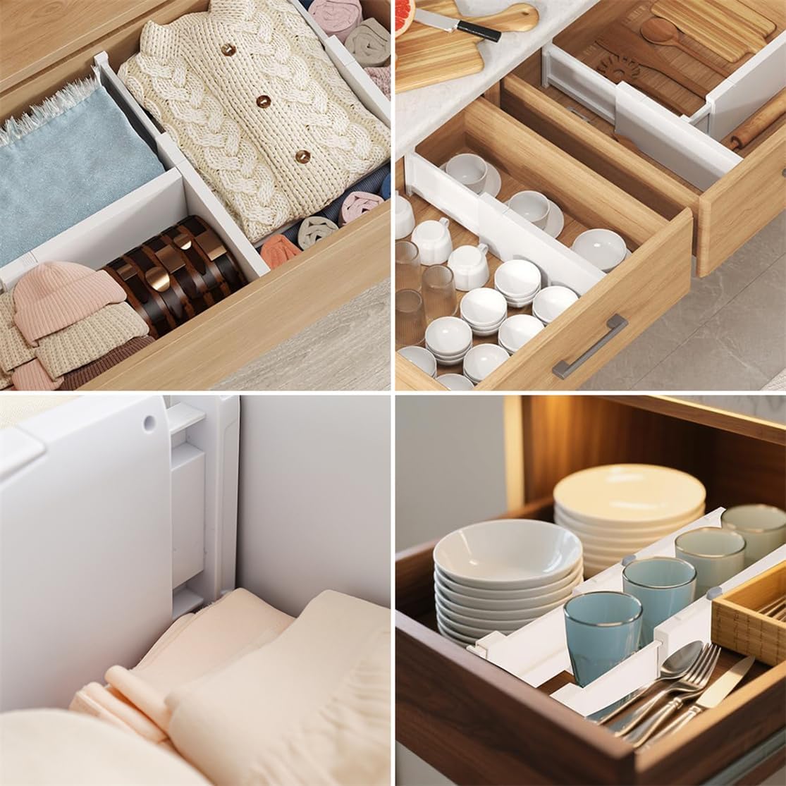 NUOOO Drawer Dividers Dresser Drawer Organizer 3 Pack Adjustable Kitchen Drawers Divider Plastic Separators for Clothes Desk Office Storage
