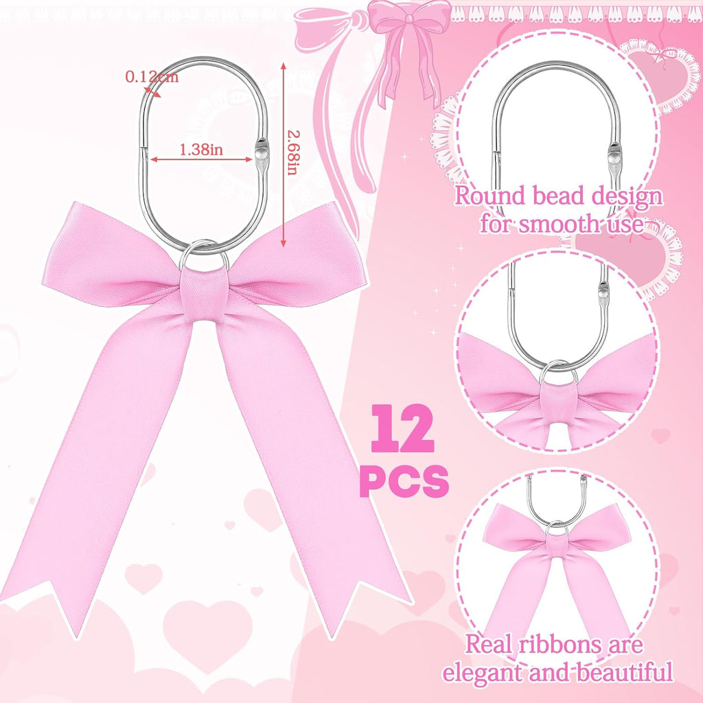 MorningRo 12 Pcs Light Pink Bow Cute Shower Curtain Hooks Bow Knot Hooks
