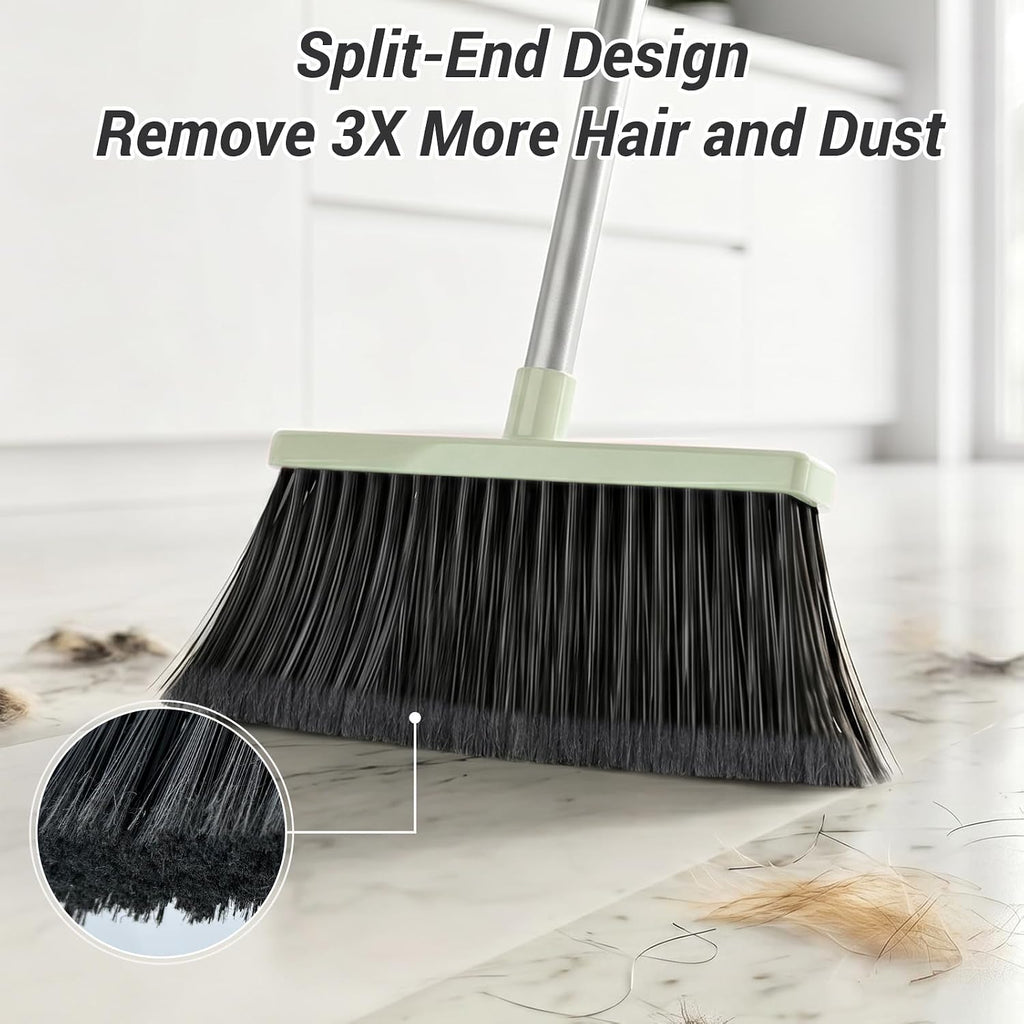 Broom with Dustpan Set for Pet Hair & Dust Cleanup, Green