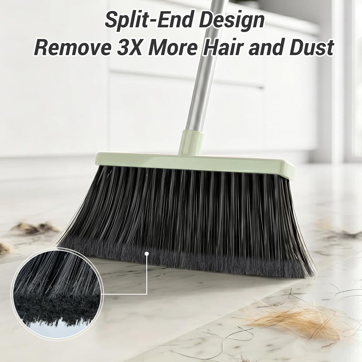 Broom with Dustpan Set for Pet Hair & Dust Cleanup, Green