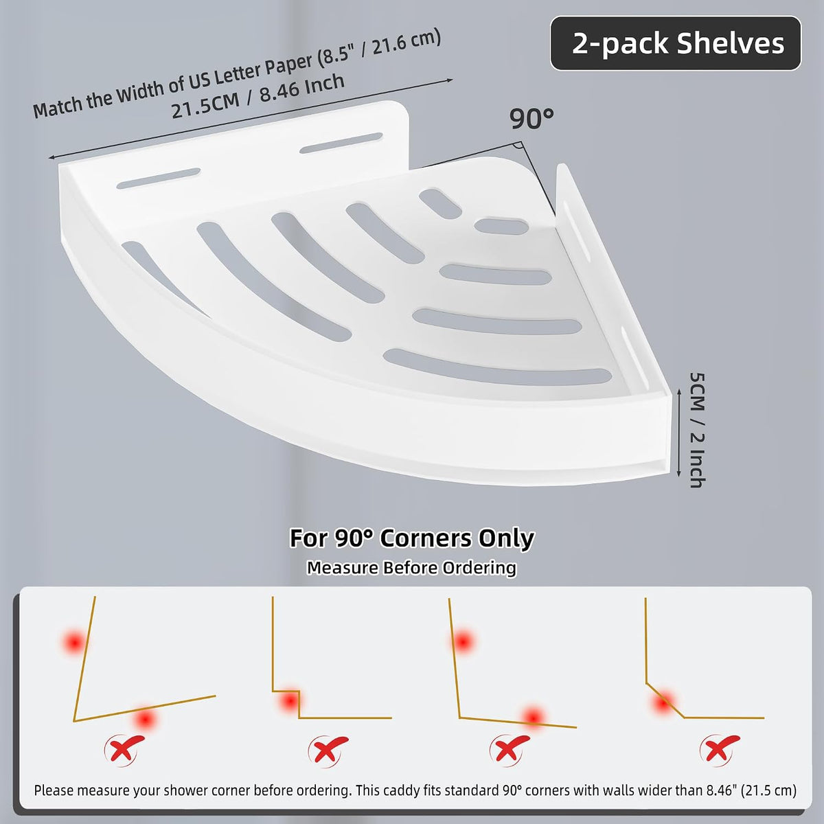 Wisfame Corner Shower Shelves Set of 2, Metal Shower Caddy No Drilling