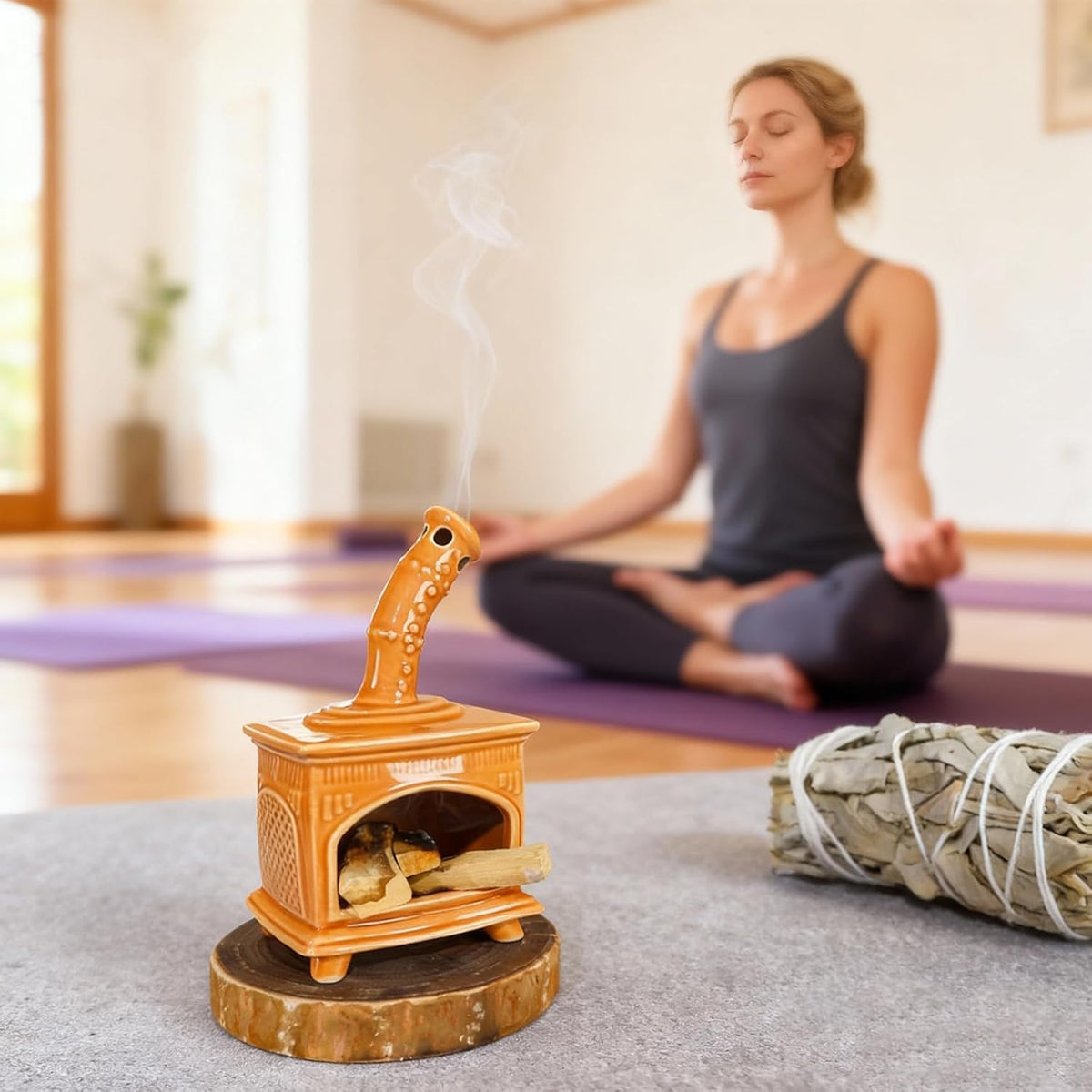 MOUGIGI Ceramic Palo Santo Holder and Mini Chiminea Smudge Bowl