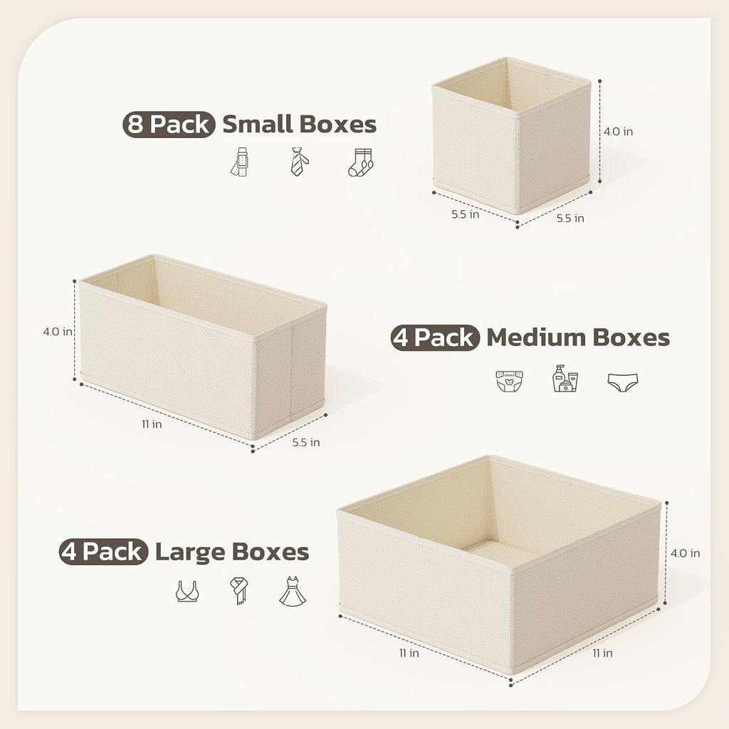 Drawer Organizer, 24 Pack Baby Dresser Organizer for Nursery, Foldable Closet Organizers and Storage Dresser Dividers for Clothes, Socks, Scarves, Ties (Beige)