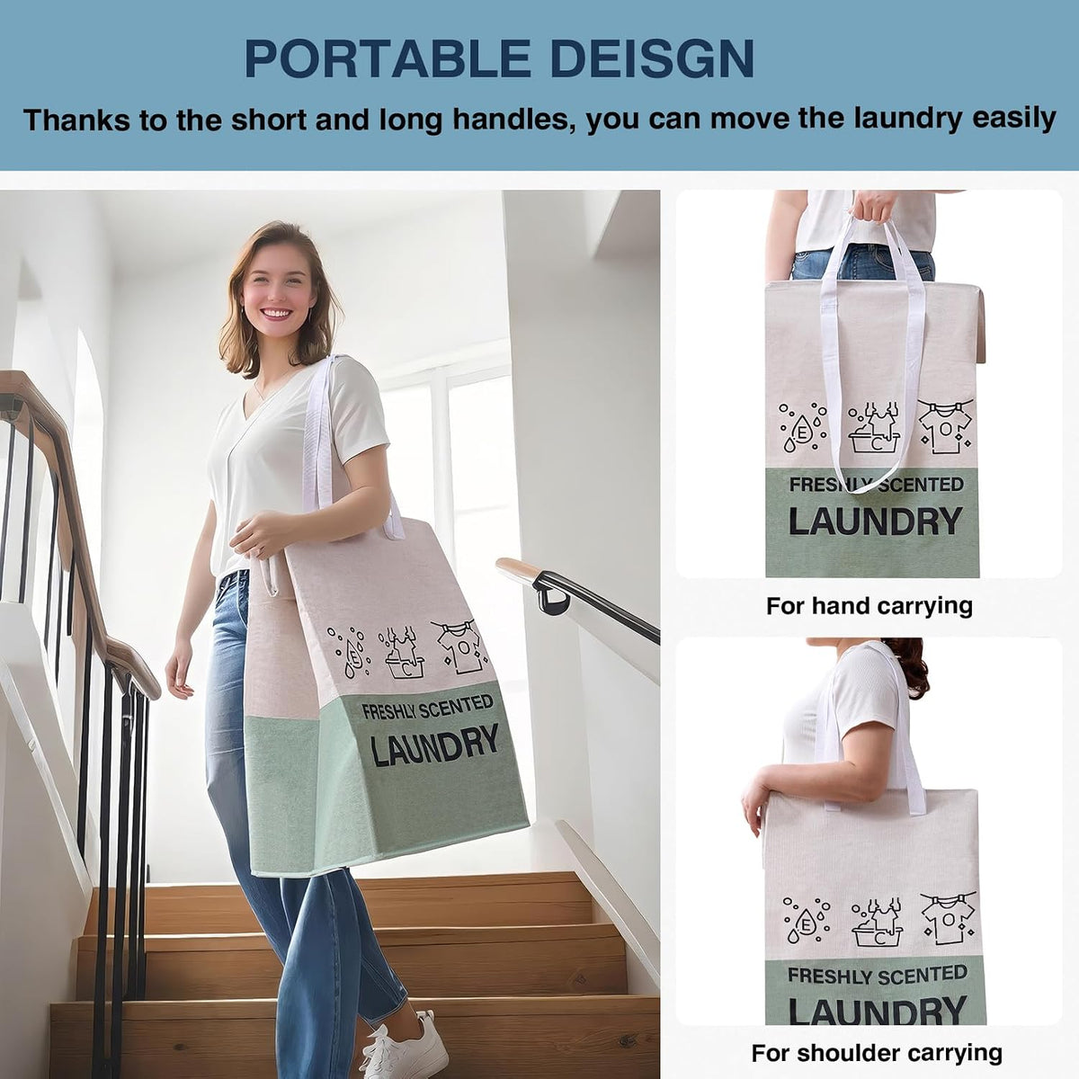 Laundry Baskets, 92L Freestanding Laundry Basket with Handles, Waterproof Tall Collapsible Clothes Hamper for Dorm, Bedroom, Bathroom