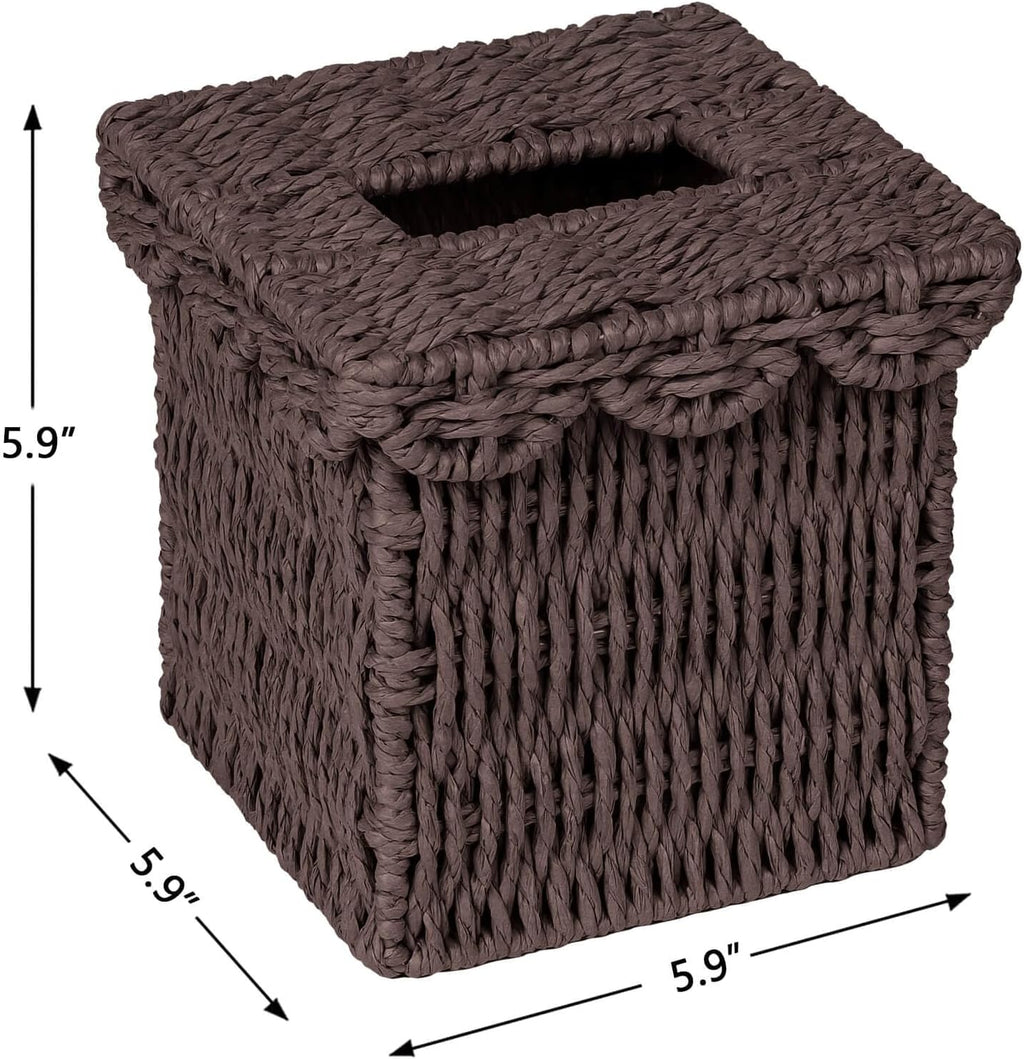 CubesLand Square Wicker Tissue Box Cover W/Scalloped Lid for Home Decor