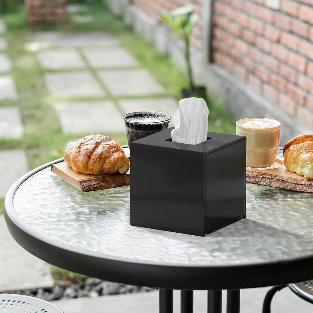 FEMELI Acrylic Square Tissue Boxs Covers Matte Black for Bathroom