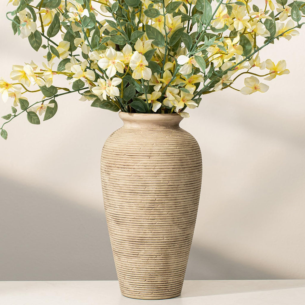 11.02 Inch Tall Vintage White Ceramic Flower Vase, Rustic Farmhouse Beige Stone Texture Vase for Home Decor, Decorative Terracotta Vase for Table Centerpiece Living Room Bathroom (Rustic-11.02'')