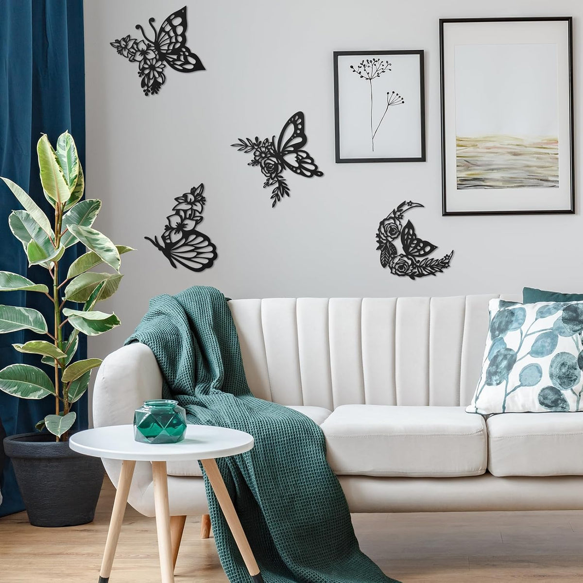 LOYIM 4 Pcs Butterfly Wall Decor Metal Butterfly Wall Art,Graceful,Black