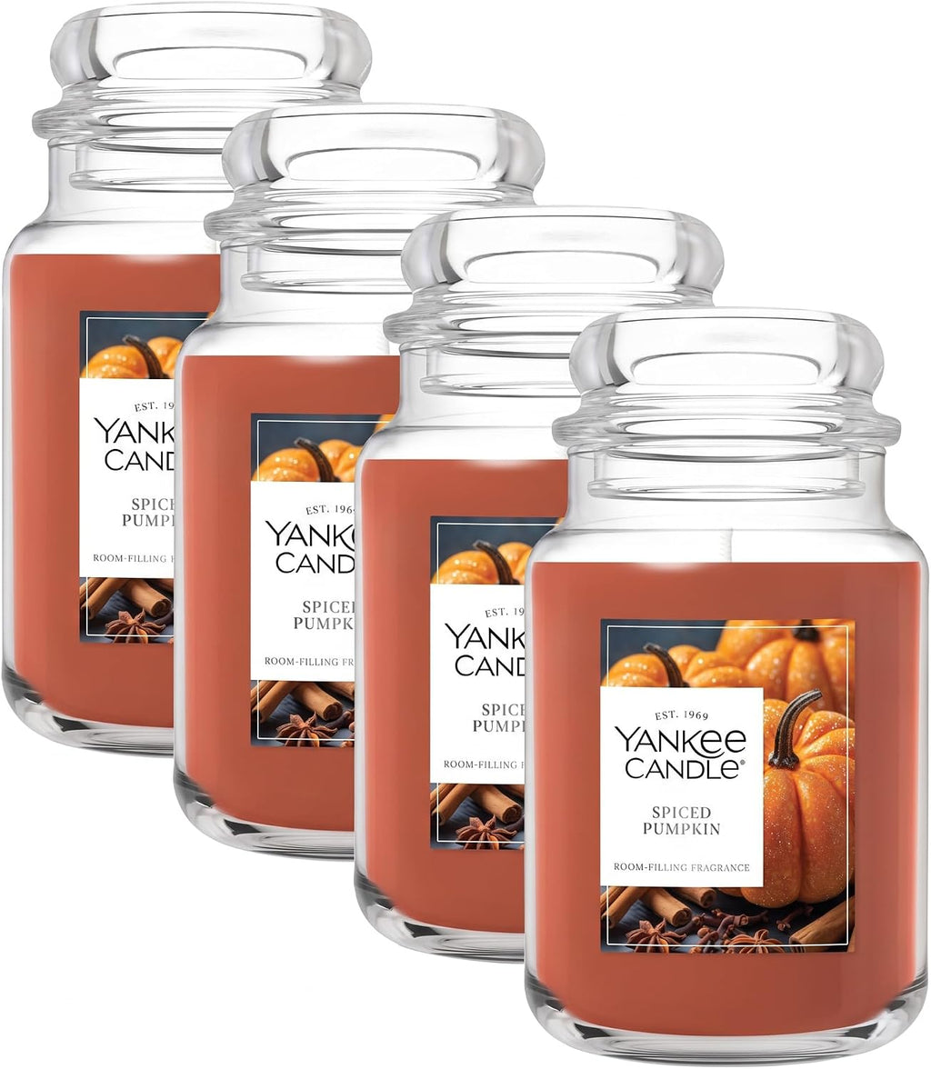 Yankee Candle Spiced Pumpkin, Fall Scented Candle, 22oz Large Jar with up to 150 Hour Burn Time, Giftable (Pack of 4)