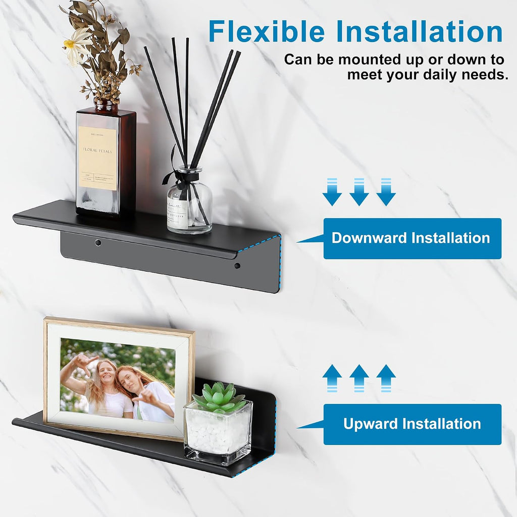 SAYAYO Black Floating Shelves for Wall, 12 Inch Screw or Adhesive Shelves