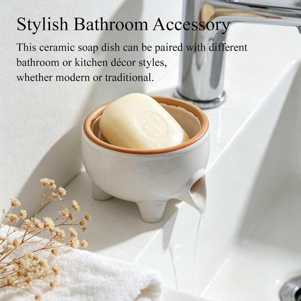 Soap Dish, Self Draining Ceramic Soap Holder for Shower, Bath, Kitchen Sink