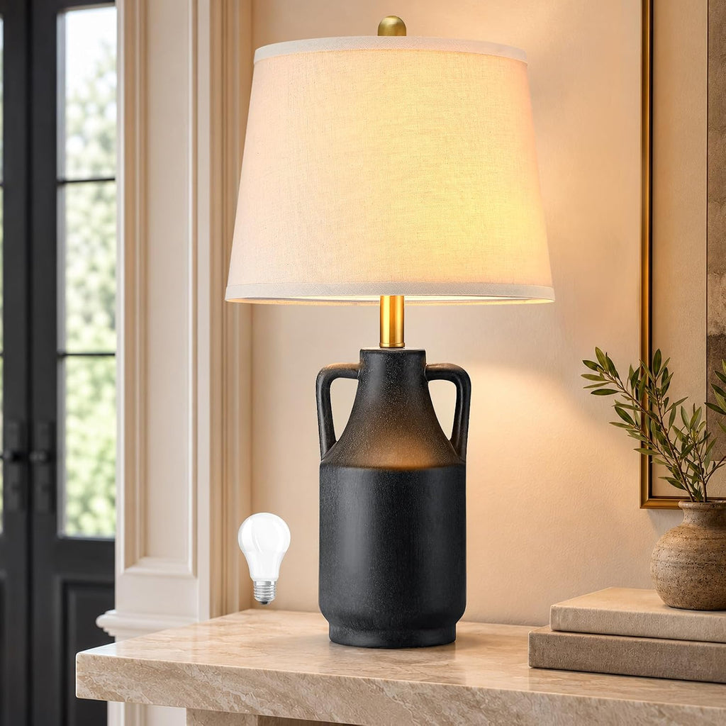 Lovlast 26" Farmhouse Black Ceramic Table Lamp for Bedroom Living Room