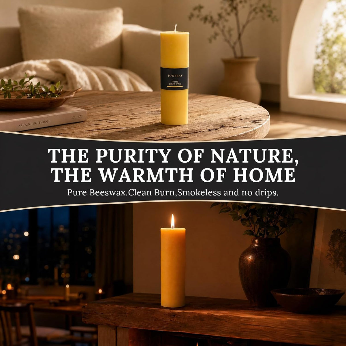 3 Pack Pure Natural Beeswax Pillar Candles 2×6 Inch
