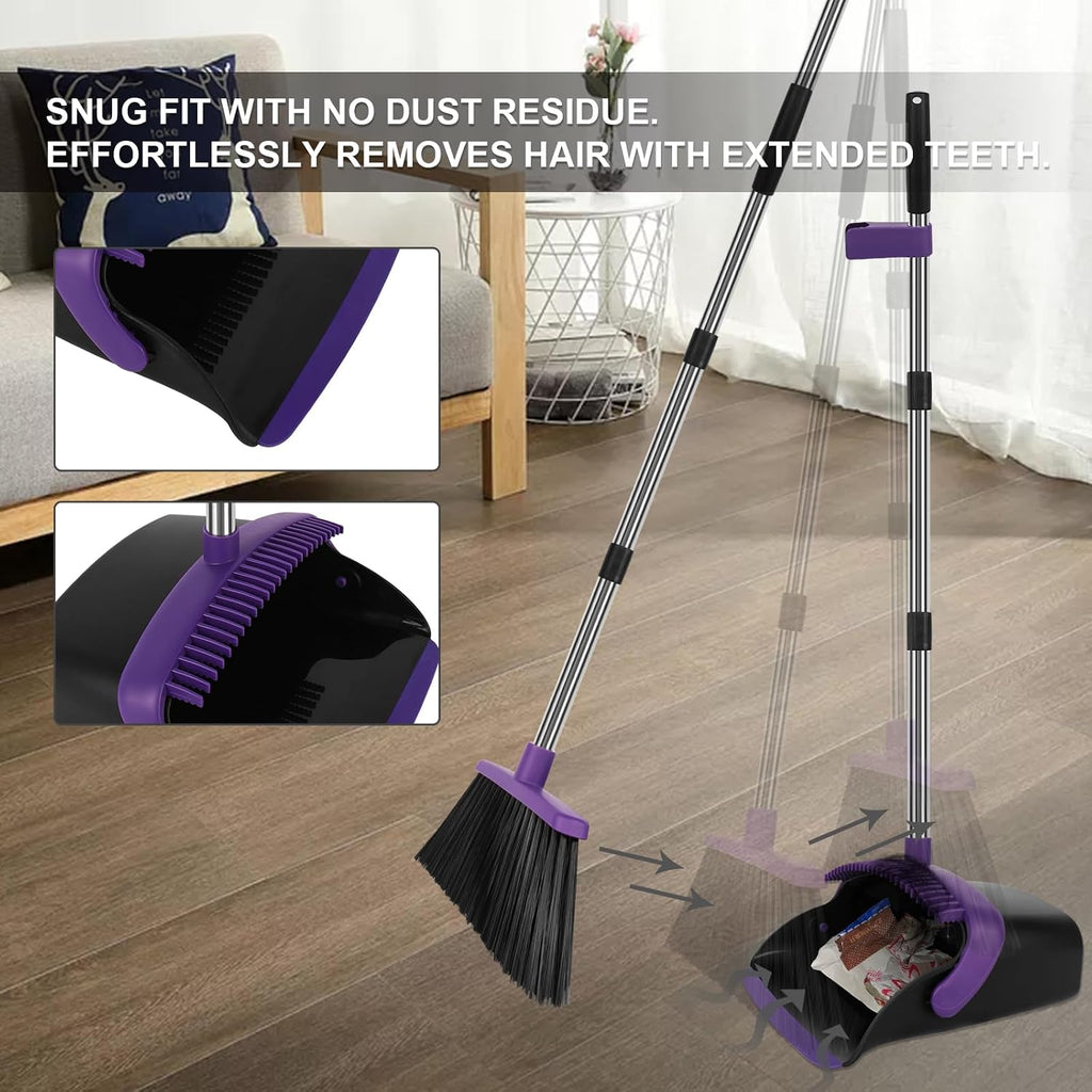 Purple Broom and Dustpan Combo Set, 55" Long Handle Broom