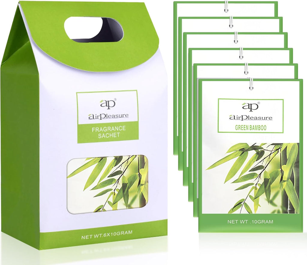 Green Bamboo Scented Sachets Bag 6 Pack for Drawer & Closet, Long-Lasting Sachets Bag Wardrobe Freshener, Drawer Deodorizer Fresh Scents Home Fragrance Air Freshener Bags for Home Room