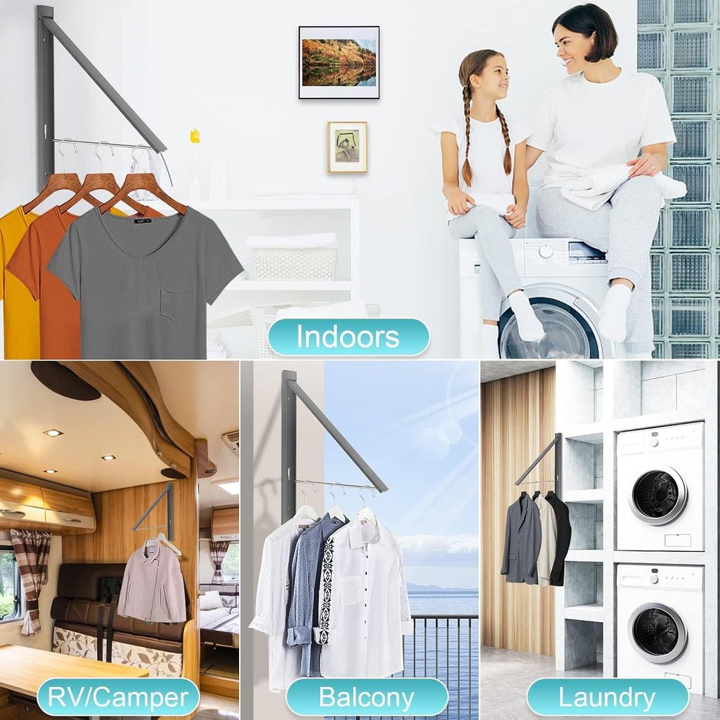 Foldable Wall Mount Drying Rack, 65lb, Space Saving Gray