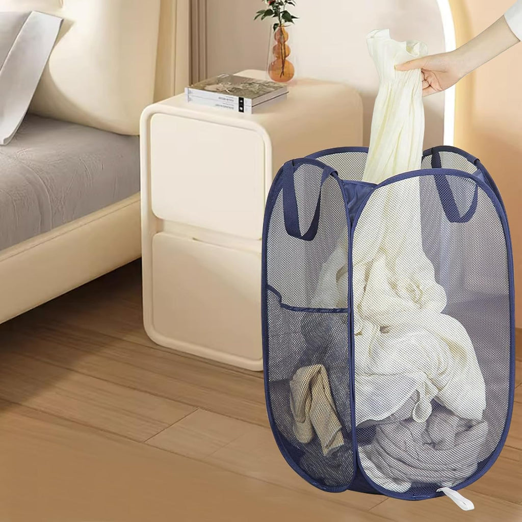 2 Pack Collapsible Pop Up Laundry Basket, Large Capacity Mesh Hamper