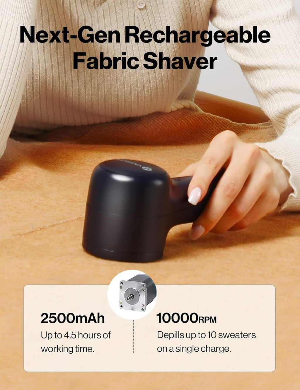 VASSON Fabric Shaver, Sweater Shavers to Remove Pilling, High-Perf Defuzzer, Rechargeable Electric Lint Shaver for Fuzz and Lint Balls from Clothing, Upholstery, Bedding (Black)