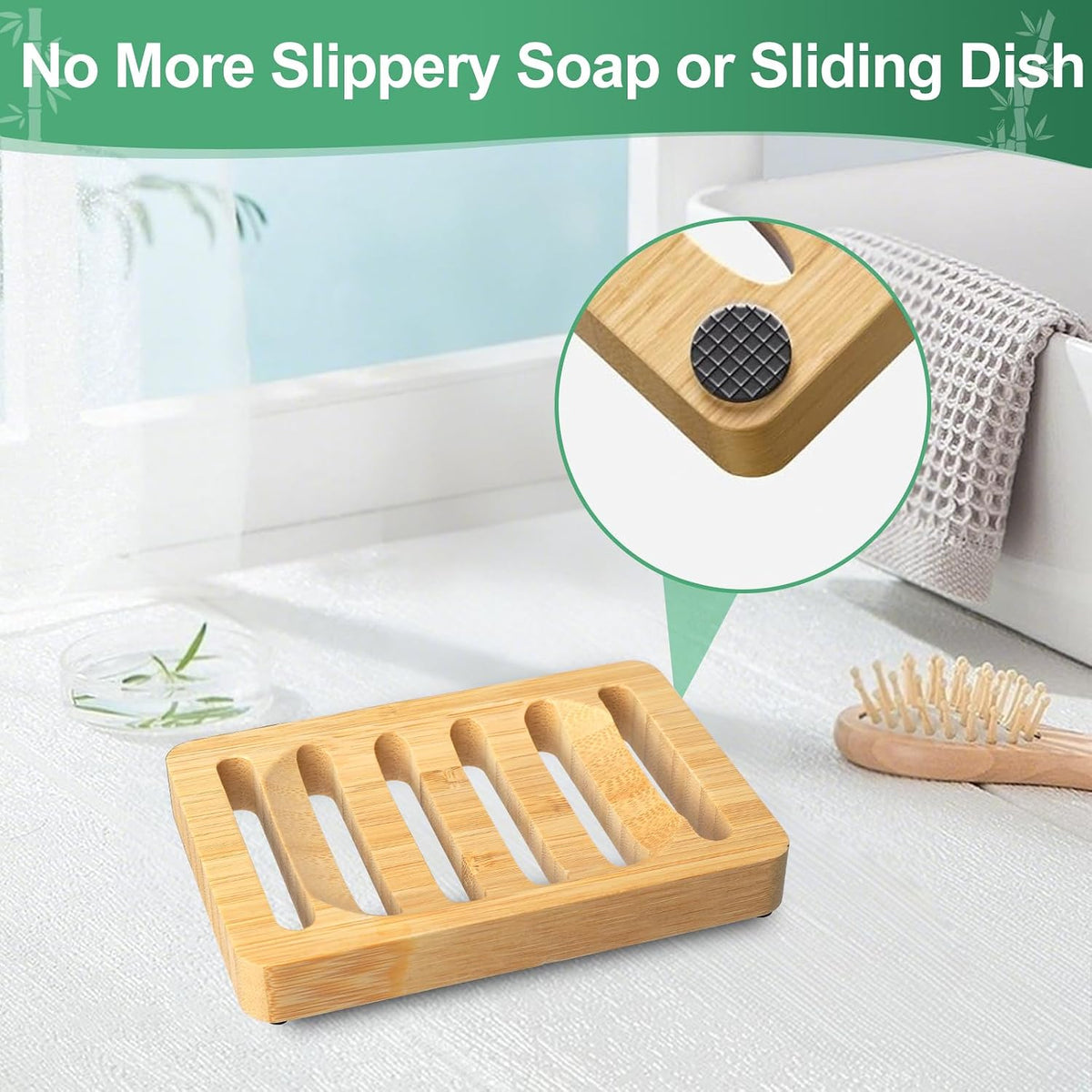 Wooden Soap Dish, Bamboo Soap Holder for Shower 2 Pack, Self Draining Tray