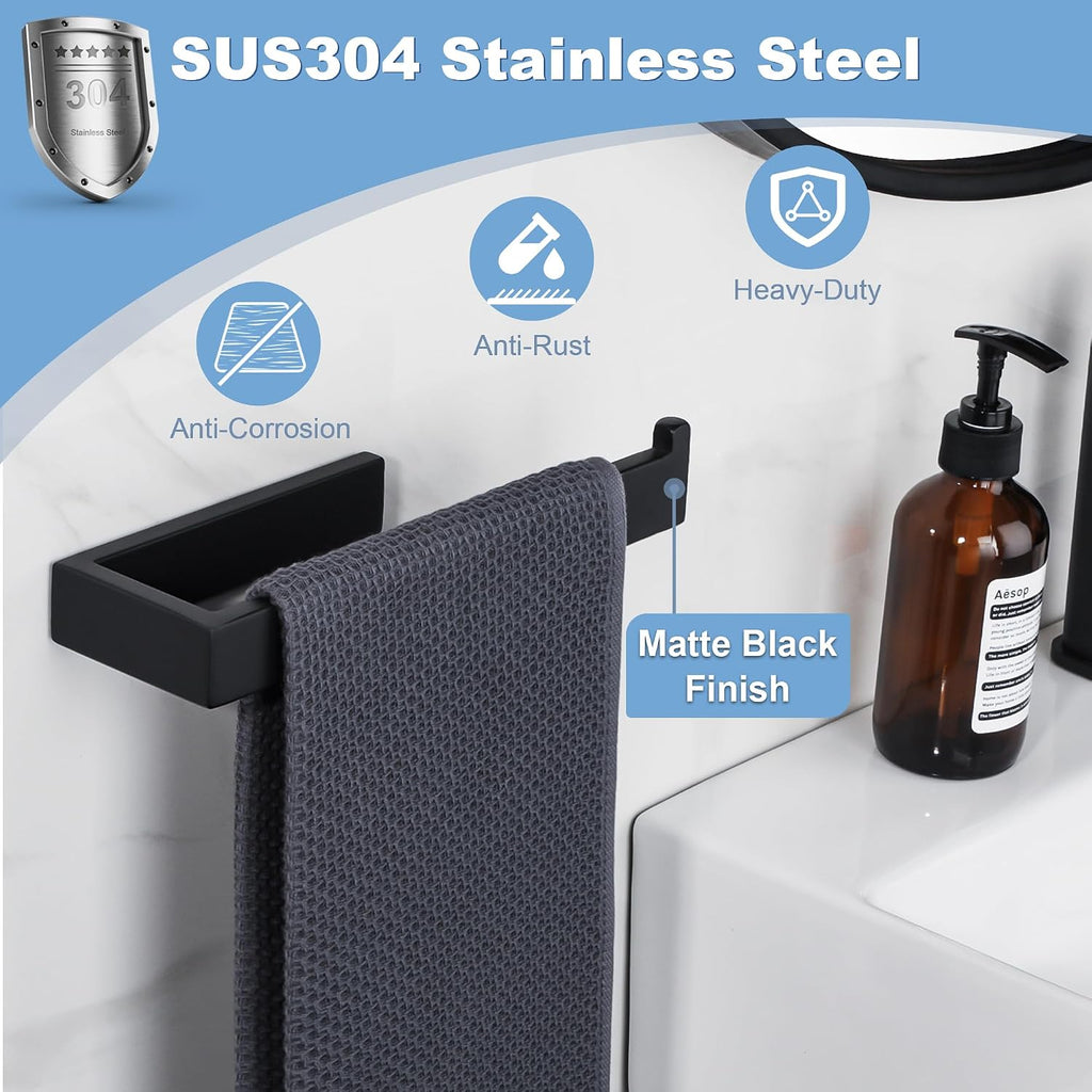 Sayayo Bathroom Hand Towel Holder, Black Towel Bar Wall Mounted