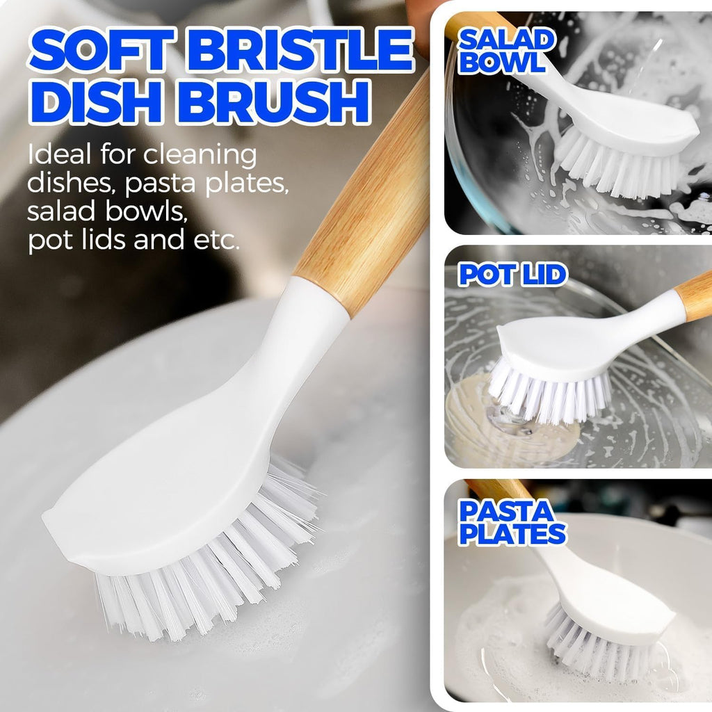 Holikme 6 Pack Dish Brush with Bottle Brush Scrub Brush Straw,Blanco