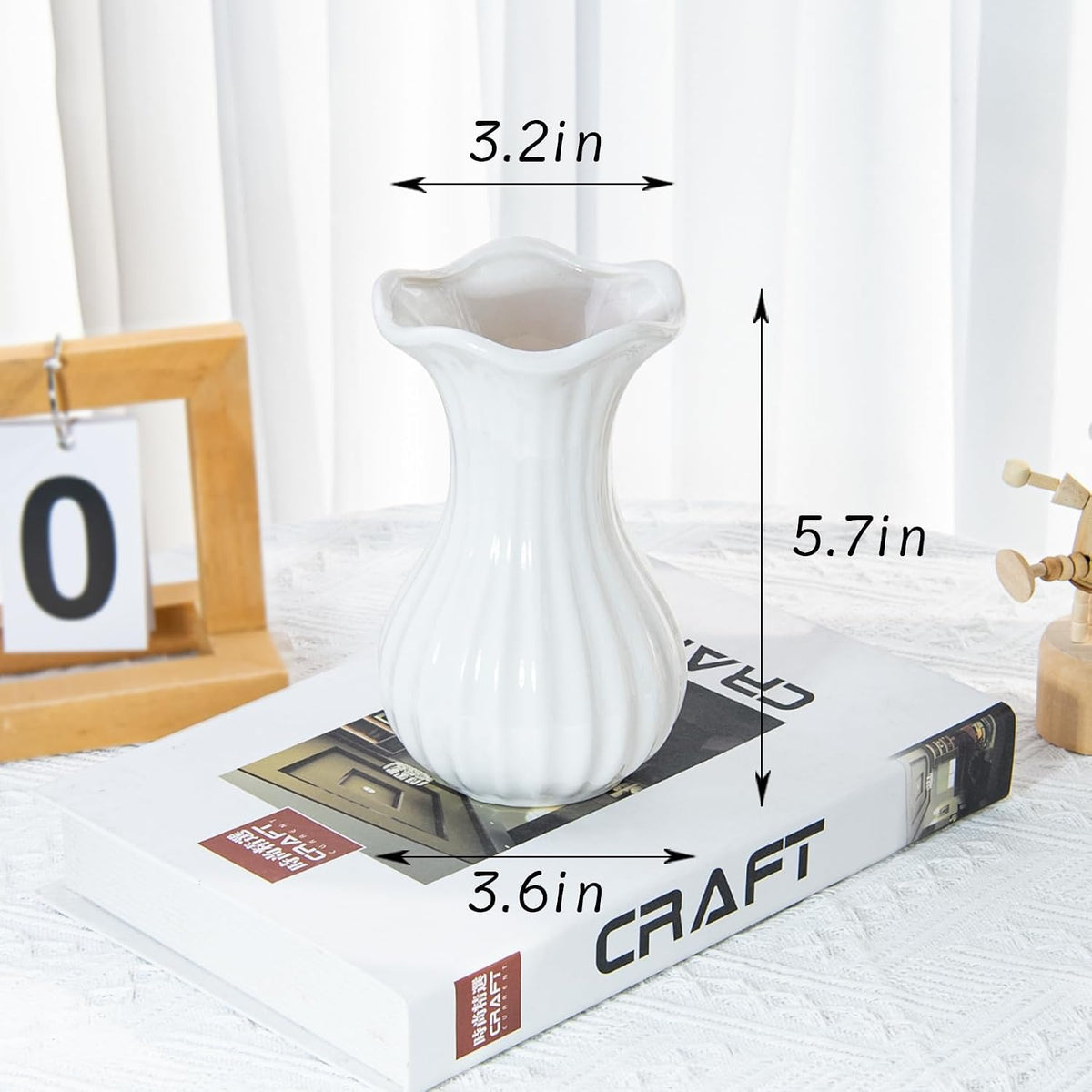 White Ceramic Vase, Small Vase for Home Decor, Flower Vase Centerpiece